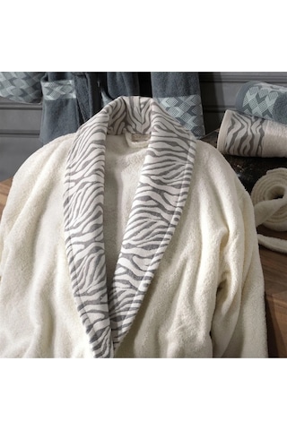 Dantela Premium Cotton Jakarlı Aile Bornoz Seti-Mery Krem Petrol Petrol - Krem
