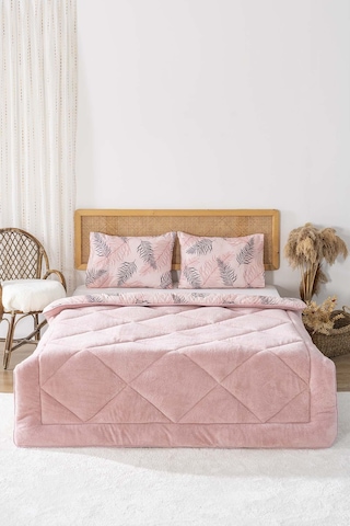 Rivaistanbul Pudra Yaprak Loura Çift Kişilik Çift Taraflı Lüx Wellsoft Yorgan Seti 195x215 Cm Pudra Pembe