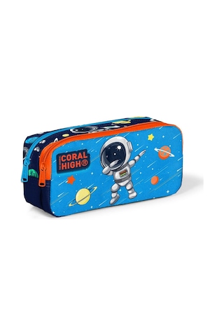 Coral High Kids Lacivert Mavi Astronot Desenli İki Bölmeli Kalem Çantası 12058