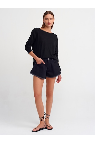 Dilvin Bisiklet Yaka Simli Triko Kazak Siyah