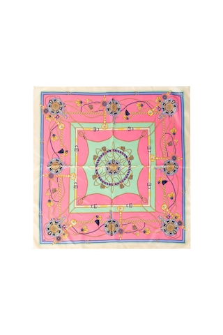 Inno 60x60 Cm Premium Saten Desenli Dikişli Fular Mavi
