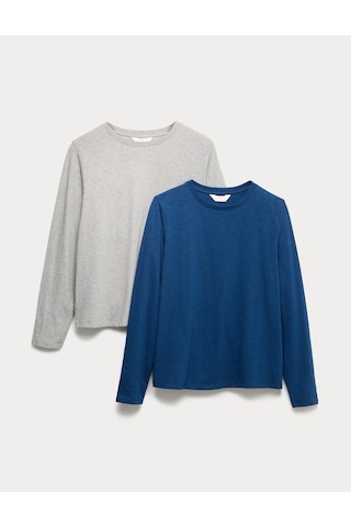 Marks & Spencer 2’li Pure Cotton Uzun Kollu Pijama Üstü T37003663T Lacivert