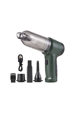 Youmex Yeşil Usb Şarjlı Ev/araç El Fırçası Süpürgesi - 3'ü 1 Arada Hava Pompa Ve Blower Fonksiyonu, 9000pa Emme Gücü, İçinli Lityum Pil