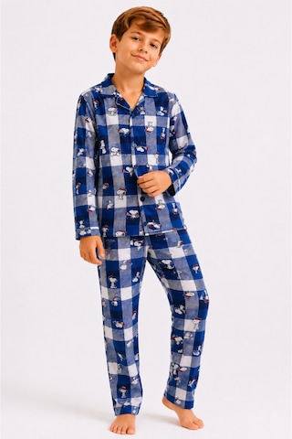 Free Beka Erkek Çocuk Önden Düğmeli Kareli Ve Karakter Desenli Uzun Kollu Pijama Takımı Lacivert