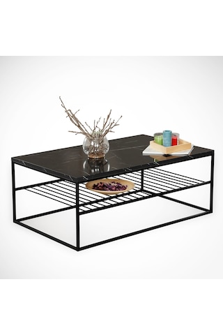 Etna Siyah Mermer Orta Sehpa Metal & Orta Masa Royal /Metal Ayak