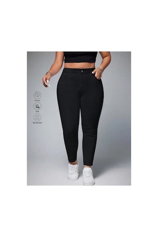 Kene Jeans Yüksek Bel Slim Fit Esnek Keten Dar Paça Pantolon Siyah