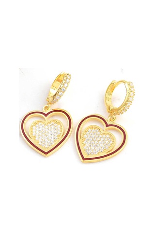 Aya Diamond Gümüş Gold Sallantılı Kalp Kadın Küpe Gold