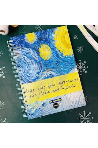 Van Gogh Tasarımlı Spiralli Tarihsiz Konuşan Ajanda Akademik Ajanda Planlayıcı Mavi