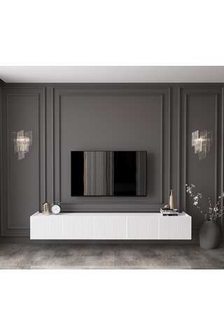Capella Country Beyaz Mdf 5 Kapak Duvara Monte 200 Cm Tv Ünitesi
