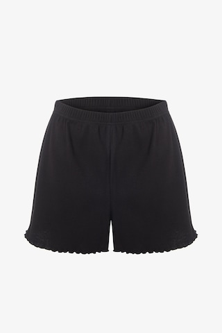 Kadın İnce Askılı Dantelli Fiyonklu Pamuklu Şortlu Pijama Takımı Kk30227 Siyah