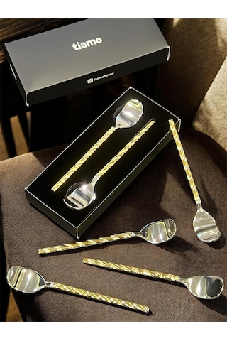 Tiamo Roma Çay Kaşığı Sap Gold 6 Lı Set Altın - Beyaz