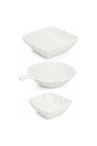 3'lü Beyaz Porselen Kase Seti 3 Farklı Model Salata, Meze Ve Tatlı Sunum Kasesi 15 Cm - 16 Cm Çok Renkli