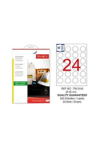 Tanex Tw-2140 40MM Polyester Etiket 25 Li Tanex Tw-2140 40MM Polyester Etiket 25 Li