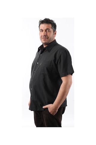 Tousus Kısa Kol Siyah Keten Erkek Gömlek Kk-8048-tss