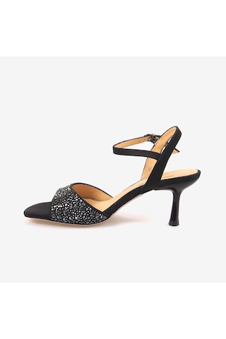 Hawen Angels Kadın Kösele Taban 7,5cm Topuklu Saten Gece & Abiye Ayakkabı 6895-26-v1 siyah