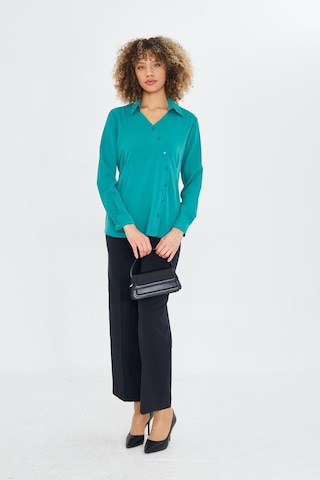 Asimetrik Pile Detay Gömlek Yeşil Yeşil