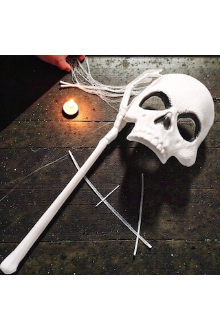 Yüksek Kalite Tutmalı Beyaz Kuru Kafa Maskesi 44x17 Cm Cadılar Bayramı Korku Maskesi Halloween Mask