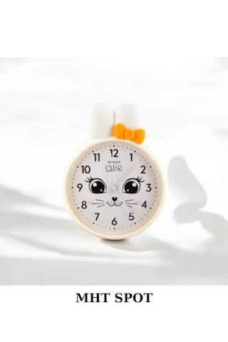 Gülen Kedi Figürlü Beyaz Çocuk Duvar Saati Beyaz