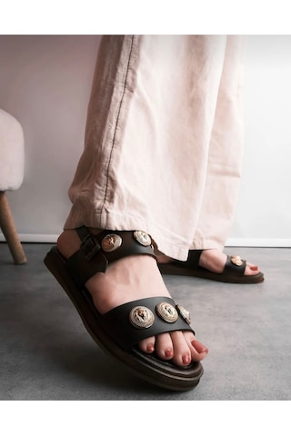 Düz Taban Bodrum Sandaleti Leather Sandal Kahverengi