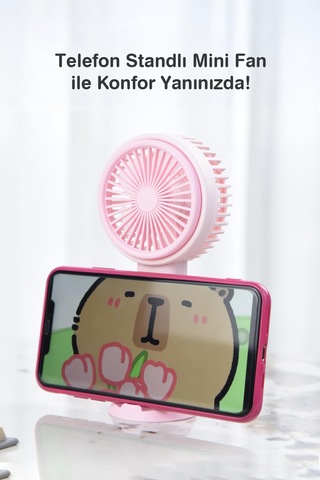 Telefon Standlı Taşınabilir El Masa Fanı - Mini Vantilatör Masaüstü Şarjlı Soğutucu