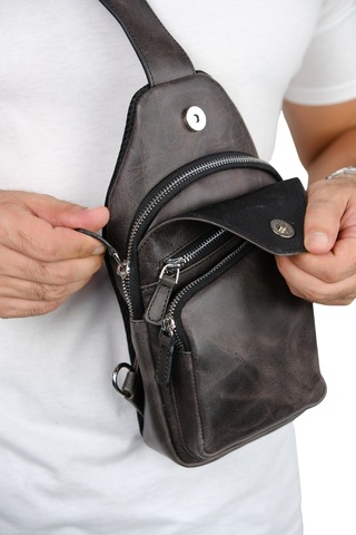 Mft Leather Hakiki Deri Unisex Çapraz Çanta Baggy 6981 Tiguan Antrasit