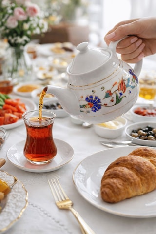Osmanlı Desen Porselen Demlik - 650 Ml. Üst Demlik Beyaz