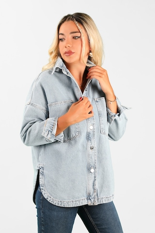 Oversize Kadın Jean Ceket Effect Mavi