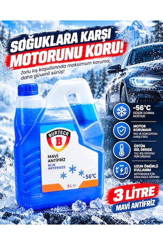 Burtech Mavi Antifriz -56 C 3 Litre Radyatör Motor Soğutma Sıvısı