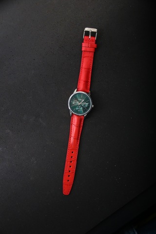 Hakiki Deri 18mm Akıllı Pimli Saat Kordonu Kırmızı - Siyah