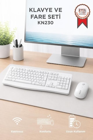 Premium Fare Cihaz Arayüz Usb Alıcılı Kablosuz Q Klavye Mouse Seti Kn230 Beyaz Diğer