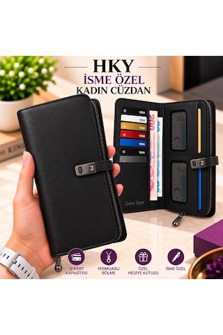 HKY Çok Kullanışlı İsme Özel Kadın Cüzdan Siyah