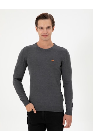 U.S. Polo Assn. Erkek Slim Fit Bisiklet Yaka Antrasit Melanj Kazak 50297040-VR081
