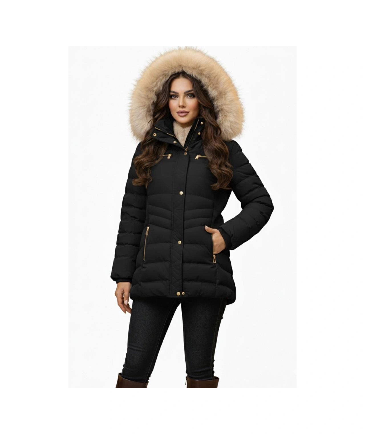 Kadın Büyük Beden Spor Kapüşonlu İçi Peluş Mont M5306 Bgl-st04892 Siyah