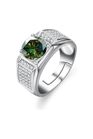 Yeşil Bague Ringen Gerçek Mozanit Yüzük Erkekler Için Gümüş 2 Karat Yuvarlak Parlak Elmas Nişan Yüzüğü Erkek Düğün Takı