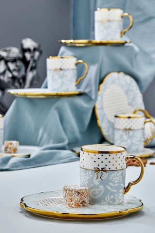 Carmen 6 Kişilik Porselen Desenli Çay Fincan Takımı - Mavi