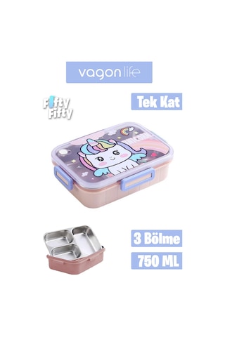Vagonlife Lunch Box 750 Ml Sızdırmaz,karışmaz Üç Bölmeli Yeni Nesil Sefer Tası-fflbox50555 Pudra