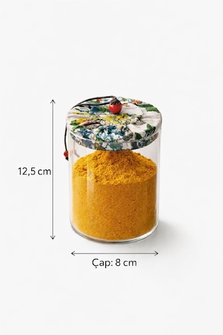 Qerhome 3'lü Borosilikat Cam Etnik Desenli Kumaaş Kapaklı Kavanoz Seti 500 Ml Şeffaf