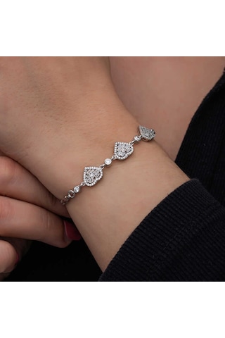 Blackcraft 925 Ayar Gümüş Baget Taşlı Kalp Kadın Bileklik Bc-9d2885 Renkli