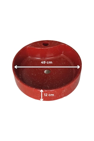 Mermer Desenli Tezgah Üstü Yuvarlak Çanak Taş Lavabo 45 Cm Musluk Delikli Bordo