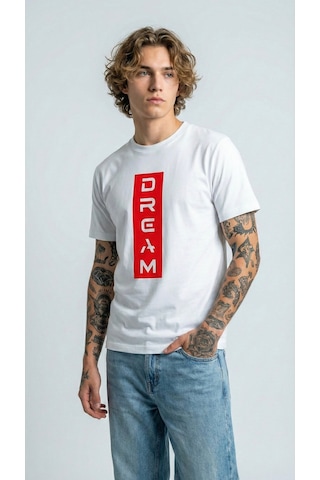 Unisex Düz Renk Dream Dijital Baskılı Bisiklet Yaka Basic Tişört Beyaz