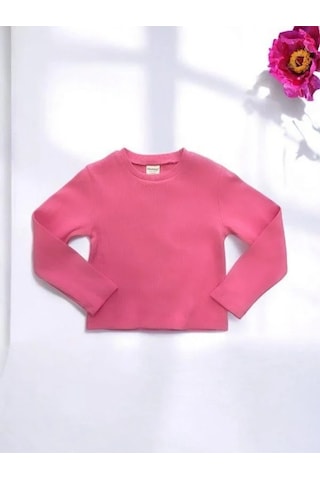 Kız Çocuk Pamuklu Kaşkorse Crop Bluz-15213 Fuşya
