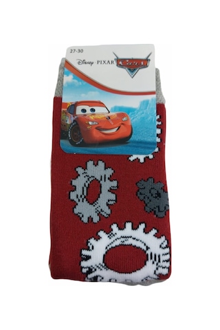 Çimpa Cars Figürlü Kışlık Çocuk Havlu Çorap-Kırmızı
