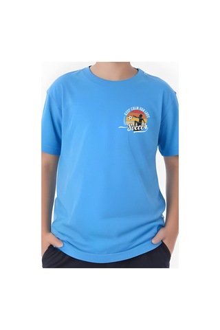 Panios Kids Soccer Baskılı Erkek Çocuk Kısa Kollu Tişört Mavi