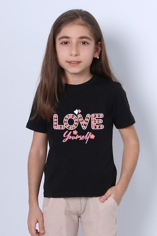 Hçm Kız Çocuk Tshirt Love Baskılı Bisiklet Yaka D28 Siyah