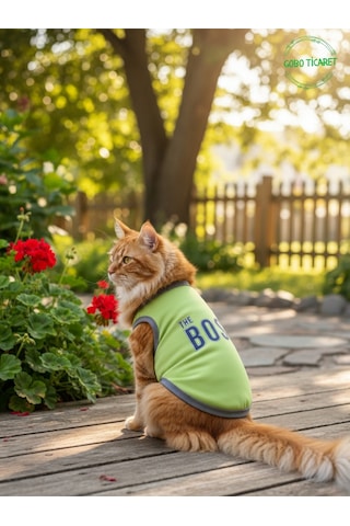 Yeşil The Boss Patron Yazılı Kedi Ve Köpek Kıyafeti Tişörtü Elbisesi Medium/m/beden 2
