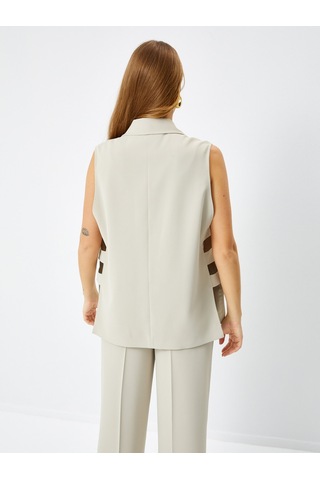 Yanları Bant Detaylı Dokuma Yelek 68719 U6871972 Taş