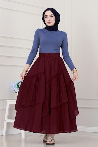 Sevitli Katlı Botto Vual Etek-bordo-5306 Bordo