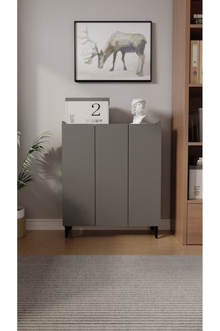 İliana 3 Kapaklı 4 Raflı Çok Amaçlı Dolap, Banyo Dolabı, Mutfak Dolabı Antrasit