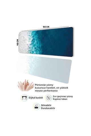 Sonictouch Klavye Mousepad 40x90cm Dikişsiz Sıvı Geçirmez Kaymaz Taban Sonsuz Okyanus Dikişsiz Kenar