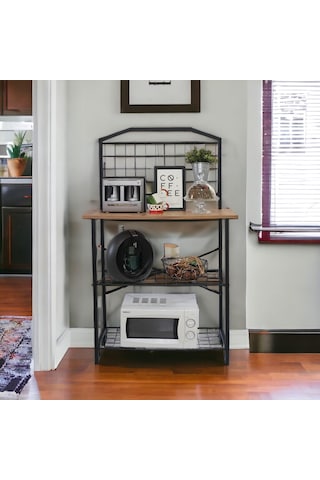 Metal Kahve Köşesi Çam Ahşap Tablalı Mutfak Bangosu Ada Masa